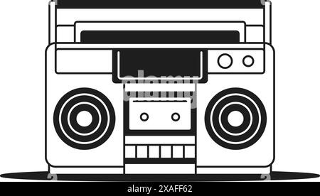 Y2K Retro-Kassettenrekorder für Musikkassettenübertragung monochrome Linie groovy Icon-Vektor-Illustration. Disco mit Musikgeräten mit Vintage-Technologie Stock Vektor