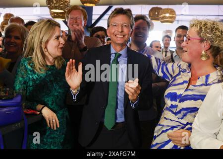 Gerben-Jan Gerbrandy, Parteivorsitzender der HAAG-D66, antwortet auf die vorläufigen Ergebnisse der Wahl niederländischer Abgeordneter für das Europäische Parlament. ANP RAMON VAN FLYMEN niederlande aus - belgien aus Stockfoto