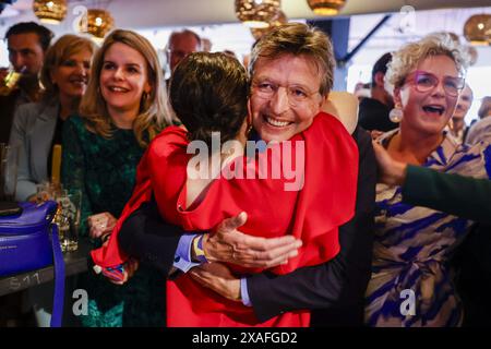 Gerben-Jan Gerbrandy, Parteivorsitzender der HAAG-D66, antwortet auf die vorläufigen Ergebnisse der Wahl niederländischer Abgeordneter für das Europäische Parlament. ANP RAMON VAN FLYMEN niederlande aus - belgien aus Stockfoto