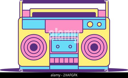 Y2K Vintage Tape Record Player Musik Audio Übertragung Cartoon Element groovy Icon Vektor flache Illustration. Retro-Musikrekorder-Kassetten-Boombox Stock Vektor
