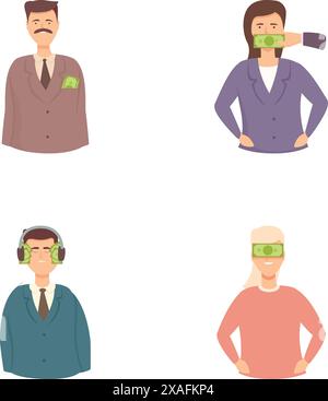 Die Symbole in der Lobby setzen den Comic-Vektor. Geldeinfluß auf Gesetzgeber. Politik, Recht Stock Vektor