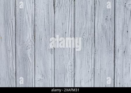 Flache Nahaufnahme einer lackierten hellgrauen Weichholzdiele, strukturiertem Hintergrund aus Naturholzplatten Stockfoto