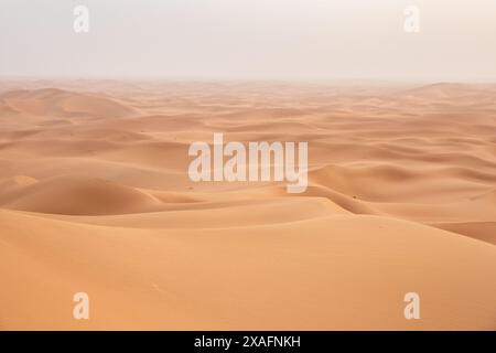 Sanddünen erstrecken sich so weit das Auge reicht von Erg Chigaga in der Nähe von M'Hamid, Marokko am westlichen Rand der Sahara Stockfoto