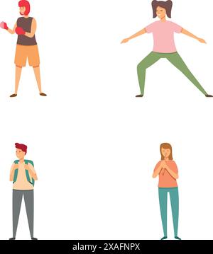 Illustrationskollektion mit Einzelpersonen, die an verschiedenen Aktionen wie Sport und Gelegenheitsstellungen beteiligt sind Stock Vektor