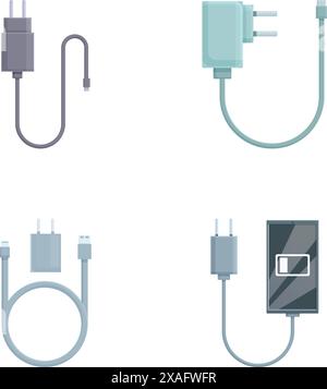 Vektordarstellung verschiedener Arten von Netzsteckern und Steckverbindern für verschiedene elektronische Geräte Stock Vektor