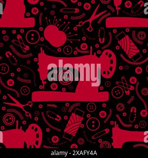 Cartoon Silhouette Hobbys nahtloses Nähmaschinenmuster für Verpackungspapier und Stoffe und Bettwäsche und Kinderbekleidung Druck und Geburtstagspackung. Hallo Stockfoto
