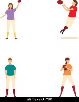 Vier Abbildungen von Personen, die an verschiedenen sportlichen Übungen und Sportarten teilnehmen Stock Vektor