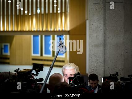 Geert Wilders, Vorsitzender der HAAGER PVV, reagiert auf die vorläufigen Ergebnisse der Wahl niederländischer Abgeordneter zum Europäischen Parlament. ANP REMKO DE WAAL niederlande raus - belgien raus Stockfoto