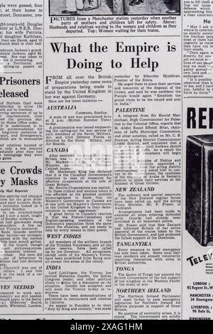 'What the Empire is Does to help' Schlagzeile in der Daily Mail (Replica) 4. September 1939, über den Ausbruch des Zweiten Weltkriegs. Stockfoto