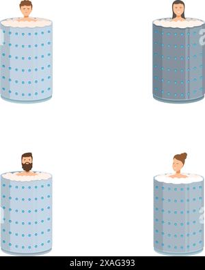 Vektorillustration von vier Individuen, die aus verschiedenen Mustern von Zylindern schauen Stock Vektor