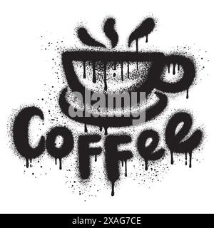 Kaffeetasse Graffiti mit schwarzer Sprühfarbe Illustration mit Kaffee auf der Unterseite der Tasse. Vektorabbildung. Stock Vektor
