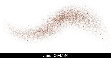 Kaffee-, Kakao- oder Schokoladenpulver, Partikel und Flecken. Brauner Staub oder Sand welliges Element. Gemahlene Bohnen, Körner und Granulate wellenförmig. Vektor-gesprühte Überlagerung Illustration Stock Vektor