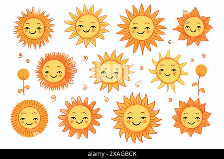 Gezeichnete Sonnensymbole Stock Vektor