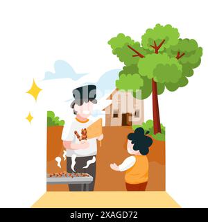 Muslime, die Grillpartys machen, um eid al Adha-Vektor-Illustration zu feiern Stock Vektor