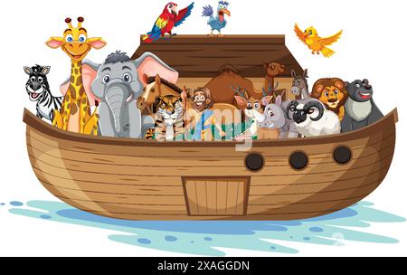 Verschiedene Tiere zusammen auf einem Boot Stock Vektor