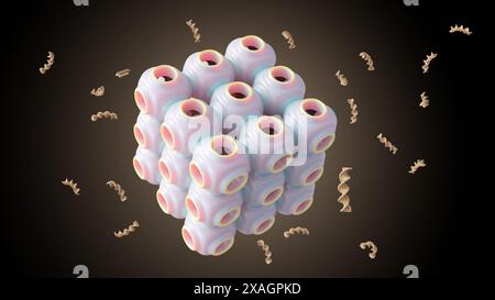 3D-Rendering von Cubosomen sind flüssige kristalline Nanostrukturen, die aus der kubischen Phase von Lipiden gebildet werden Stockfoto