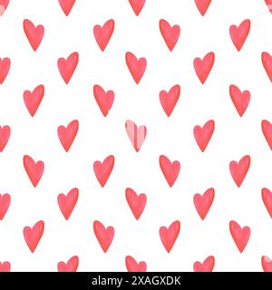 Hand gezeichnetes Aquarell nahtloses valentinsmuster mit einfachen Herzen isoliert auf weißem Hintergrund. Kann für Textilien, Gewebe, Geschenkpapier und verwendet werden Stockfoto