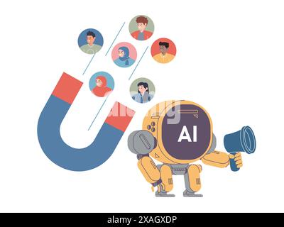 KI künstliche Intelligenz für das Marketing zieht die Zielgruppe an, die Kundenkontakte im Vertrieb erfasst Stock Vektor
