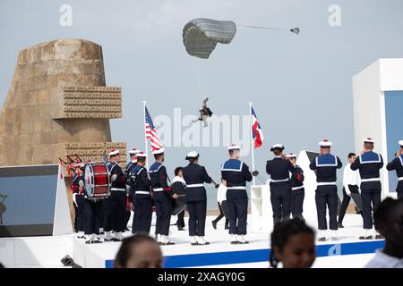 Omaha Beach, Frankreich. 30. Mai 2024. D-Day Jubiläum Internationale Zeremonie am 6. Juni 2024 in Omaha Beach, Normandie, Frankreich, als Teil des 80. Jahrestages des „D-Day“. Foto von David NIVIERE. Quelle: Abaca Press/Alamy Live News Stockfoto