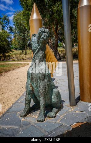 Die Statue von Wee Jock, dem Pikeman's Dog, ehrt den irischen Beitrag zu Eureka. Eureka Stockade Memorial Park, Ballarat, Victoria Stockfoto