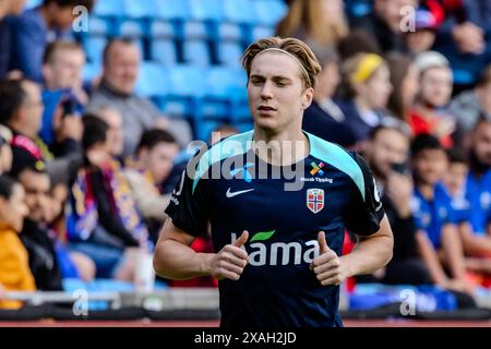 Oslo, Norwegen. Juni 2024. Kristian Thorstvedt aus Norwegen war beim warm Up vor dem Fußball-Freundschaftsspiel zwischen Norwegen und Kosovo im Ullevaal Stadion in Oslo zu sehen. (Foto: Gonzales Photo - Ketil Martinsen). Stockfoto