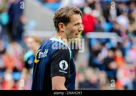 Oslo, Norwegen. Juni 2024. Sander Berge aus Norwegen beim warm Up vor dem Fußball-Freundschaftsspiel zwischen Norwegen und Kosovo im Ullevaal Stadion in Oslo. (Foto: Gonzales Photo - Ketil Martinsen). Stockfoto