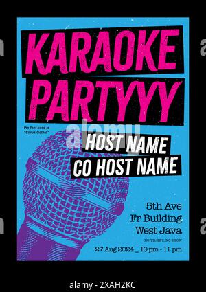 Karaoke Night Poster mit Handmikrofon, Vektorformat, Sing Party Flyer, mit Papierstruktur Grunge Effekt, bunter Hintergrund Stock Vektor