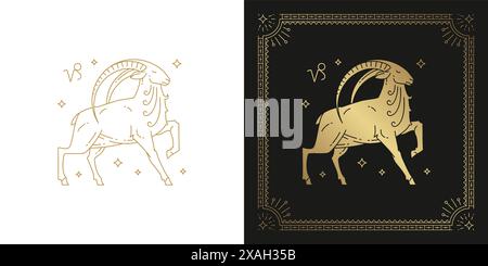 Zodiac steinbock Horoskop Zeichen Linie Kunst Silhouette Design Vektor Illustration. Kreatives dekoratives elegantes lineares Sternzeichen Sternzeichen steinbock-Emblem t Stock Vektor