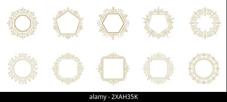 Vintage Flourishes Ornament Rahmen Set Vektor Illustration. Kollektion viktorianische Grenzen für Grußkarten und Hochzeitseinladungen oder Werbung des Stock Vektor