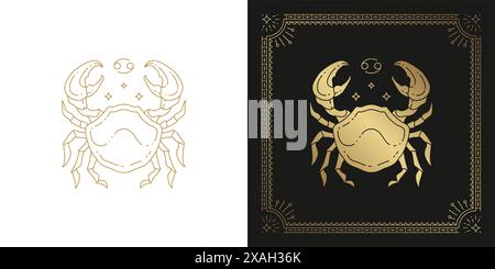 Zodiac Krebs Horoskop Zeichen Linie Kunst Silhouette Design Vektor Illustration. Kreatives dekoratives elegantes lineares Sternzeichen-Sternzeichen-Emblem templat Stock Vektor