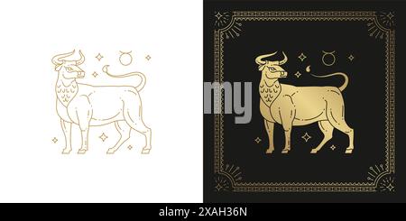 Zodiac Taurus Horoskop Zeichen Linie Kunst Silhouette Design Vektor Illustration. Kreatives dekoratives elegantes lineares Sternzeichen-templat mit Sternzeichen aus dem Taurus-Emblem Stock Vektor