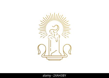 Wachskerze mit Flammensilhouette lineare Vektorillustration. Heiliges magisches Symbol im Umrissstil. Gut geeignet für esoterische Logoembleme oder Posterdekorationen. Stock Vektor