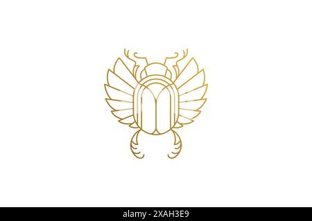 Goldener Scarab Silhouette lineare Vektor-Illustration. Kreatives Symbol der traditionellen ägyptischen Kultur und der Mythologie umrahmt den Stil. Gut für Magier Stock Vektor