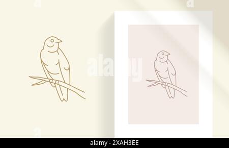 Vogel sitzt auf Ast Silhouette lineare Vektor-Illustration. Wilde Birdie, die auf einem Baumzweig sitzen, mystische Minimal-Objekt-Kontur-Stil. Gut für Logo EM Stock Vektor