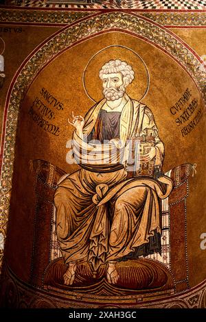 Mosaik des Heiligen Peter in der Kathedrale von Monreale in Sizilien Italien Stockfoto