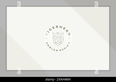 Minimaler Vektor-Illustration des linearen Stils Emblem mit einfachem geometrischem Tigerkopf als Scheitelräuber, entworfen für moderne Geschäftsunternehmen Linienstil Stock Vektor