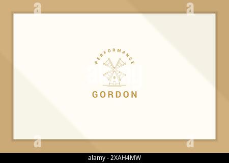 Einfache Vektor-Illustration der minimalen linearen Stil Emblem Vorlage der eleganten traditionellen Windmühle entworfen für moderne Landwirtschaft Firma Produktion Stock Vektor