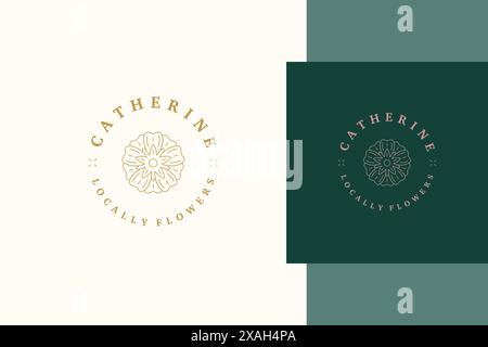 Einfache Vektor-Illustration der minimalen linearen Stil Logo-Vorlage der eleganten zarten Blume entworfen für Darstellung der Schönheit Blogger Arbeitslinie St Stock Vektor