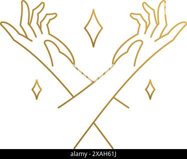 Einfache Vektorillustration der Umrissgrafik-Logo-Vorlage der gekreuzten Arme der weiblichen Darstellerin und Sterne gezeichnet mit goldenen Linien Stock Vektor