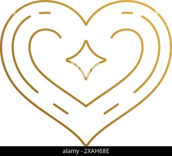 Minimaler Vektor Illustration des linearen Stils Emblem Design Vorlage des goldenen Herzens mit Stern Hand gezeichnet mit einfachen dünnen Linien Stock Vektor