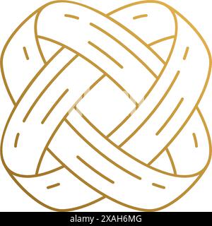 Minimale Vektorillustration der linearen Stil Logo Design Vorlage der ineinander verflochtenen Verlobungsringe für Hochzeitszeremonie Hand gezeichnet mit goldenen Linien Stock Vektor