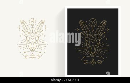 Zodiac steinbock Horoskop Zeichen Linie Kunst Silhouette Design Vektor Illustration. Kreatives dekoratives elegantes lineares Sternzeichen Sternzeichen steinbock-Emblem t Stock Vektor