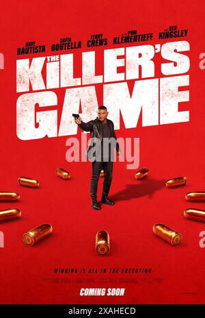 The Killer's Game (2023) von J.J. Perry mit Sofia Boutella, Pom Klementieff und Dave Bautista. Ein Veteran-Attentäter wehrt einen Treffer ab, den er auf sich selbst gesetzt hat, nachdem er erfahren hat, dass die endgültige medizinische Diagnose, die er erhalten hat, falsch war. US-Poster mit einem Blatt ***NUR FÜR REDAKTIONELLE ZWECKE***. Quelle: BFA/Lionsgate Stockfoto