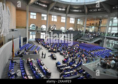 Berlin, Deutschland. Juni 2024. Blick in die Plenartagung des Bundestages während der 173. Tagung. Quelle: Sabina Crisan/dpa/Alamy Live News Stockfoto