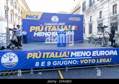 Rom, Italien. Juni 2024. Die Sekretärin der Lega Matteo Salvini auf der Piazza Santi Apostoli in Rom während des Abschlusses der Lega Wahlkampagne für die Europawahlen (Foto: Matteo Nardone/Pacific Press) Credit: Pacific Press Media Production Corp./Alamy Live News Stockfoto