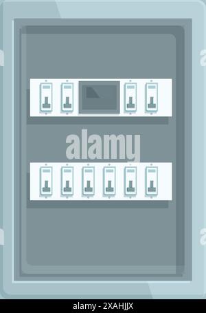 Abbildung einer elektrischen Schalttafel mit Reihen von Leistungsschaltern, die für die Verwaltung und den Schutz von elektrischen Stromkreisen in verschiedenen Einstellungen unerlässlich sind Stock Vektor