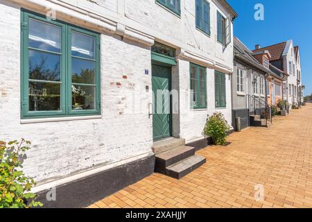 Häuser in der olt-Stadt Søonderborg, als, Sonderburg, Insel Alsen, Südjütland, Dänemark Stockfoto