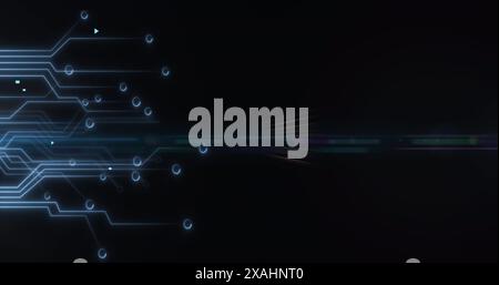 Abbildung: Mikroprozessoranschlüsse und Linsenflecke vor schwarzem Hintergrund Stockfoto