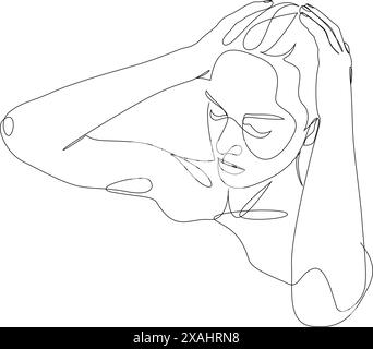 Frau, die ein Spa-Bad nimmt, durchgehend eine Linie zeichnet. Konzept der Schönheitsbehandlungen, Selbstpflege, Sinnesentzug. Vektorabbildung. Bearbeitbare Kontur. Stock Vektor