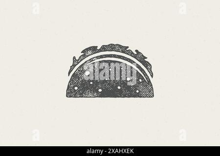 Mexikanische Taco-Silhouette für Straße Fast Food Design Hand gezeichnete Stempel Effekt Vektor Illustration. Vintage-Grunge-Textur-Symbol für schnelles Verpacken Stock Vektor